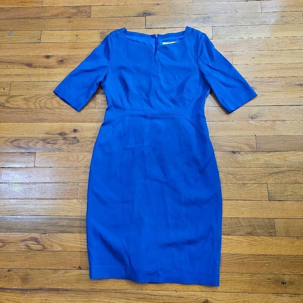 LK Bennett Blue A Line Midi Dress Size 5 Three Quarter Sleeve